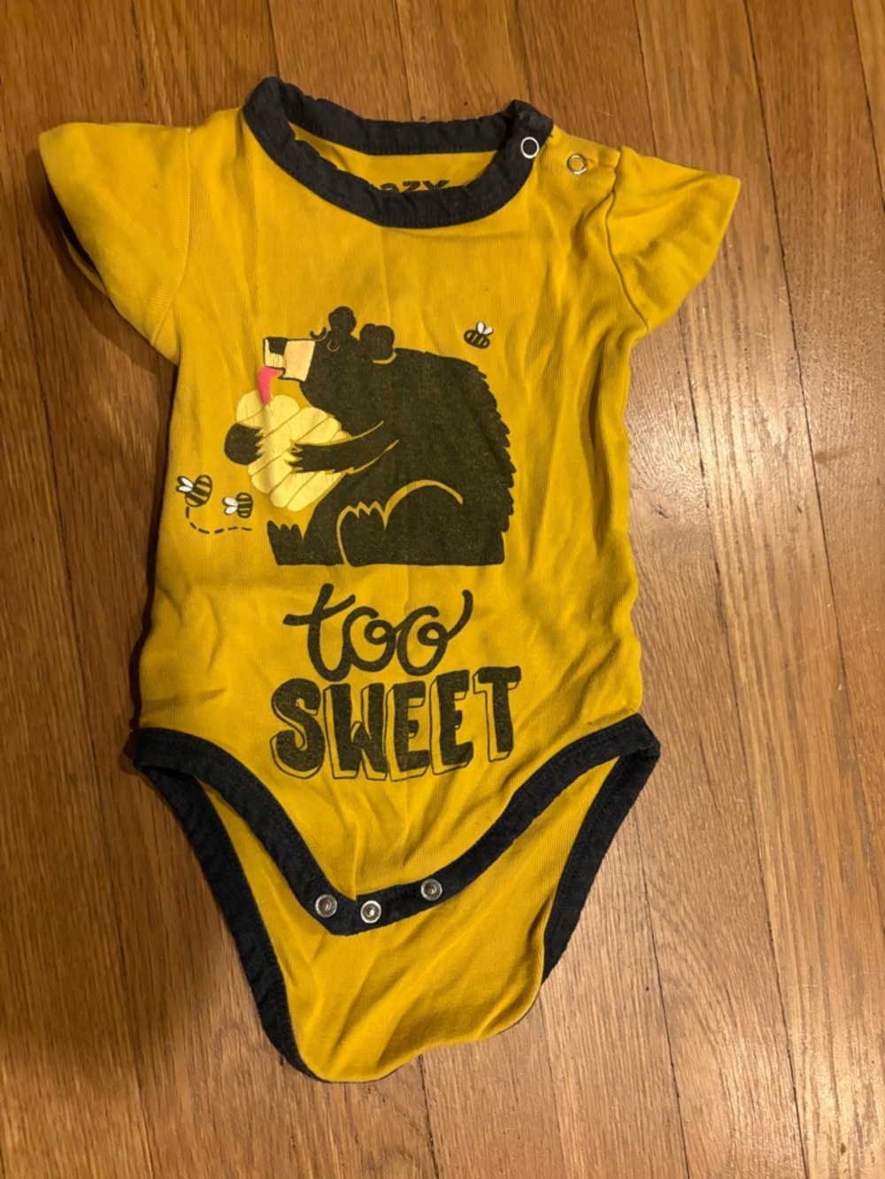 Lazy One Yellow and Black 'Too Sweet' Bear Graphic One-Piece